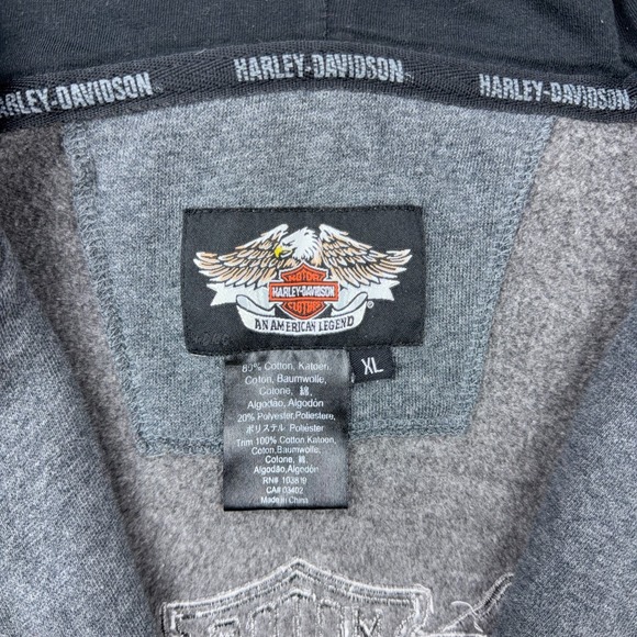 Harley Davidson Hoodie Mens XL Gray Embroidered Motorcycle Biker Full Zip Y2K - Picture 4 of 13